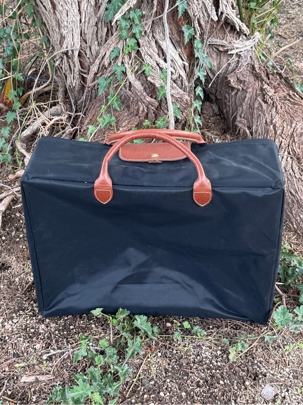 Longchamp le Pliage "Valise" Travel Bag Suitcase Black Brown Rare